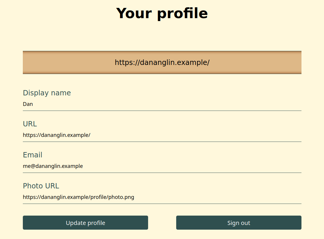Example profile page Example profile page