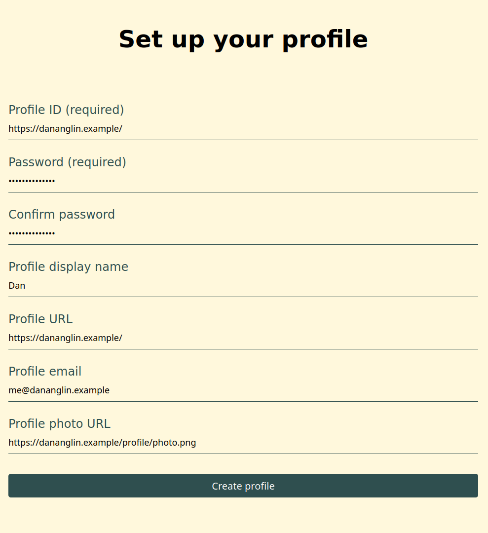 Example setup form Example setup form